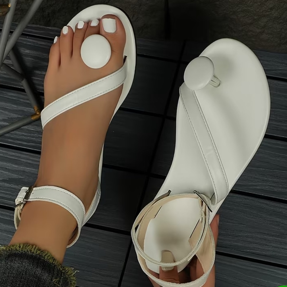 Source Unknown White Toe-Loop Ankle-Strap Sandals - image 4